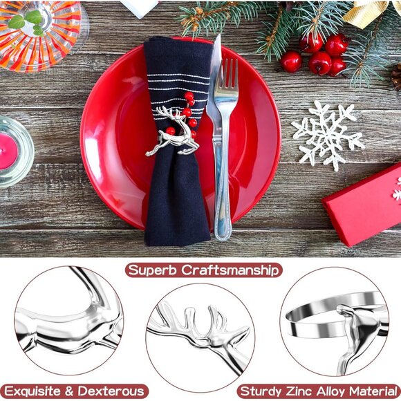 Stylish Silver Reindeer Napkin Rings - Ideal for Christmas and Romantic Dinners - Picture 4 of 7